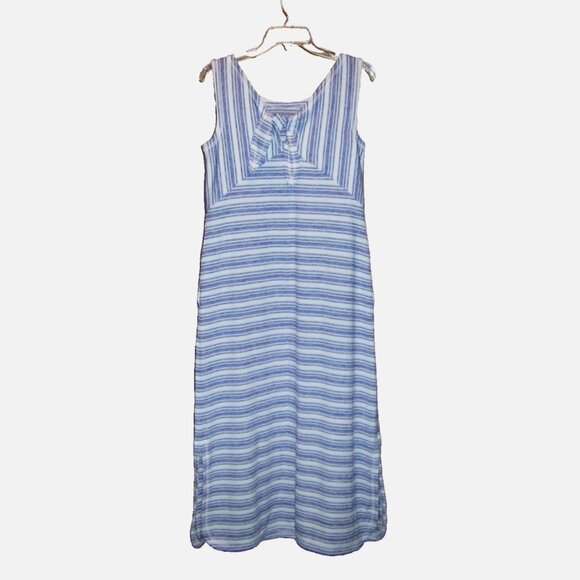 T by Talbots Striped Dress with Pockets Navy Blue White Size Petite M Medium MP - Picture 2 of 3